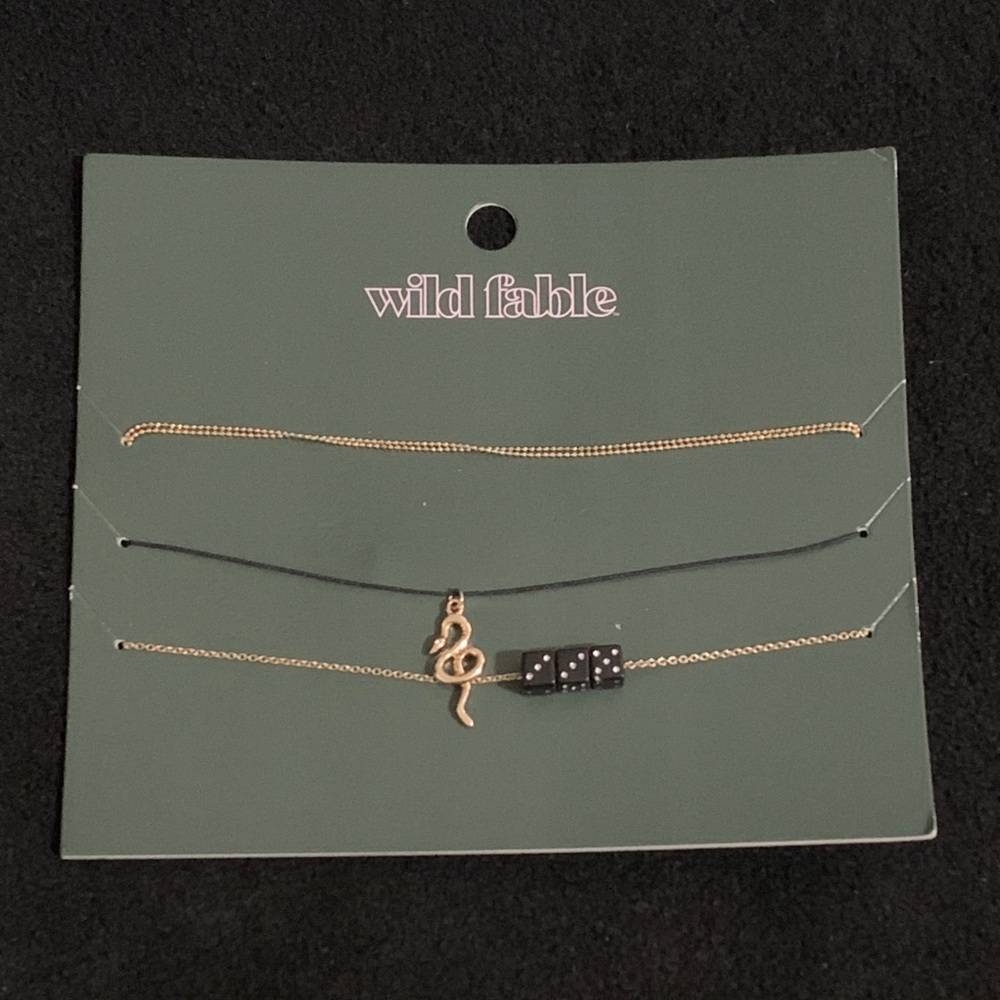 NWT Wild Fable Necklace Trio Snake Dice Gold Tone Set